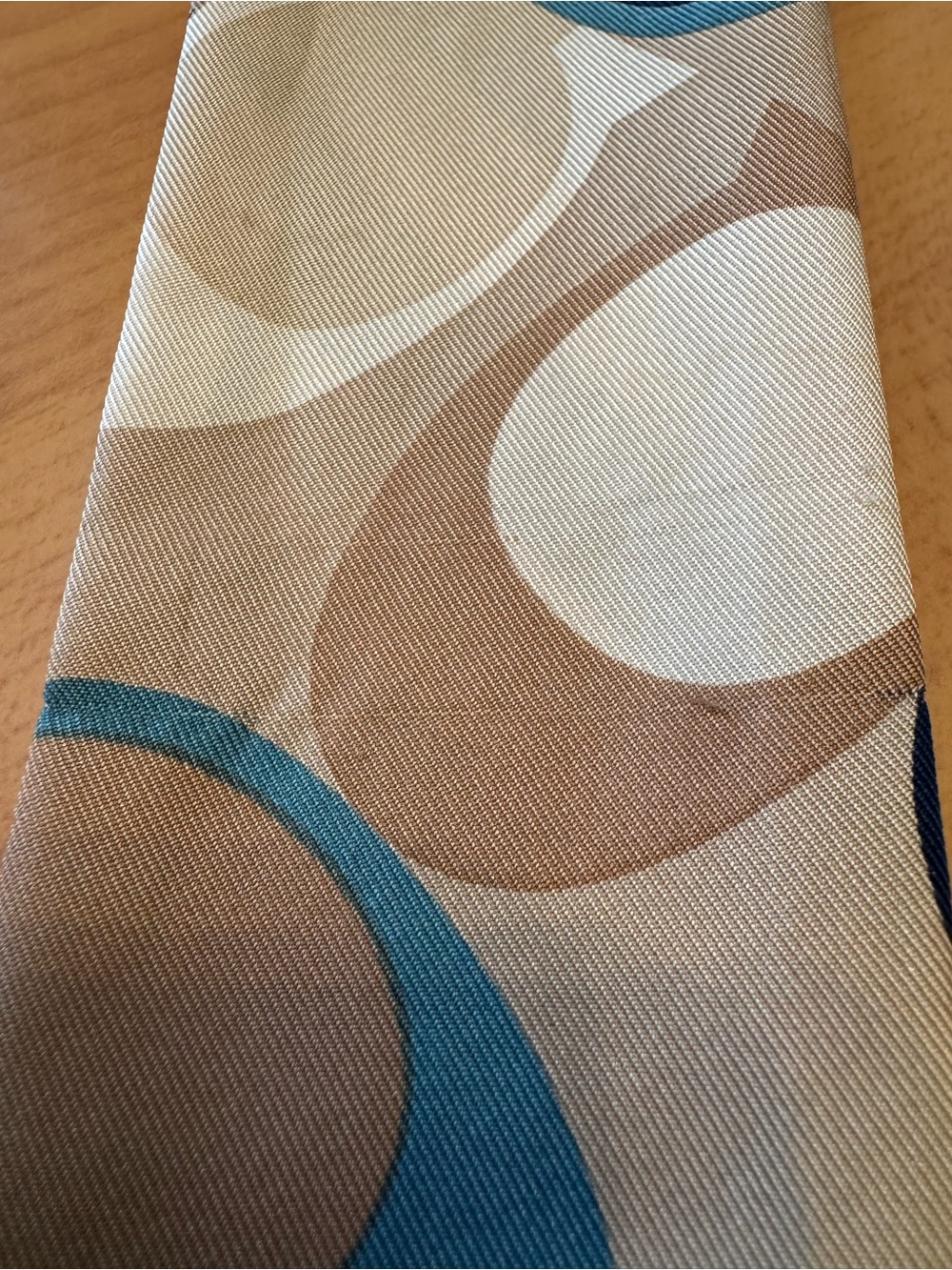 Coach Blue, Navy and Tan Patterned Silk Twilly Scarf - Picture 3 of 3